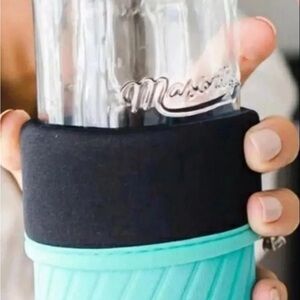 Mason Jar with Black and Teal Sleeve